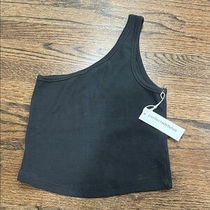 perfectwhitetee Black Asymmetrical Crop Top
